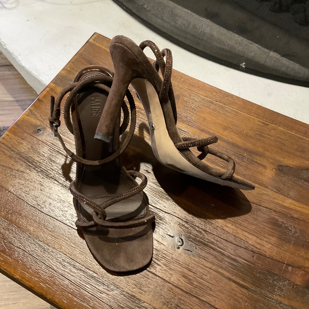 Paige Scottie Ankle Strap Sandal Suede Expresso Brown Size 6.5 - Picture 5 of 9